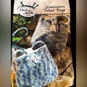 “Hook & Needle Kit Club” Watercolors Felted Bag Kit-yarn, button & directions